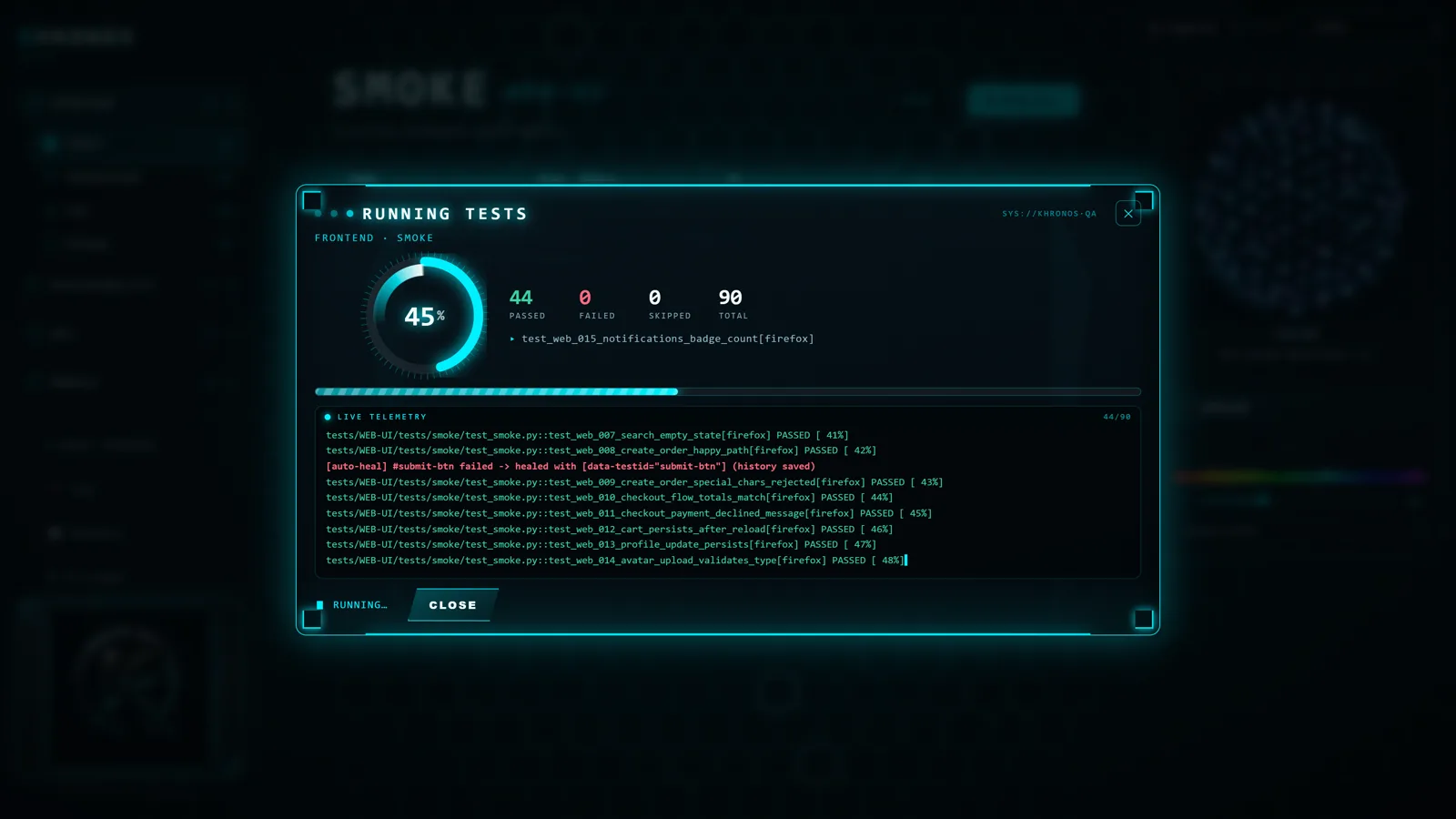 Khronos live test execution